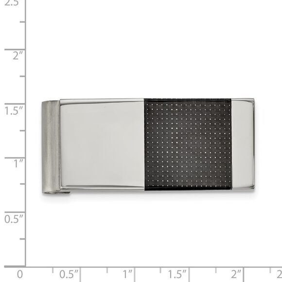 Stainless Steel & Black Carbon Fiber Inlay Spring Loaded Money Clip - Picture 3 of 4